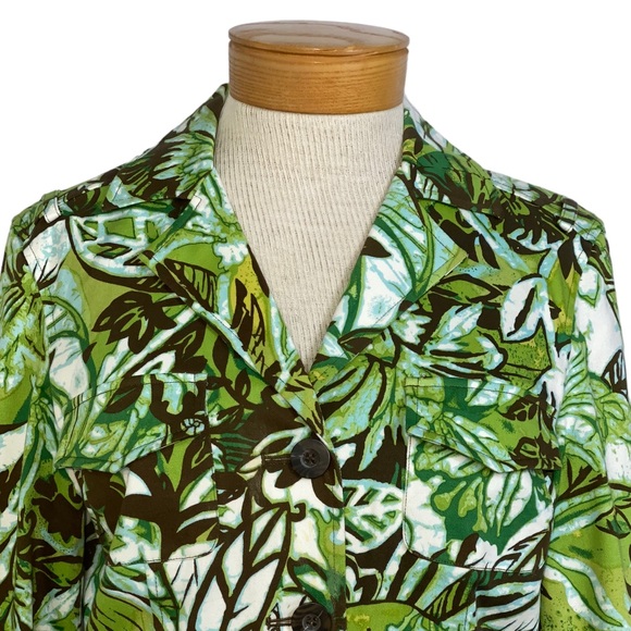 Maggie London Sz6 Green Brown Leaf Print Jacket - Picture 3 of 9